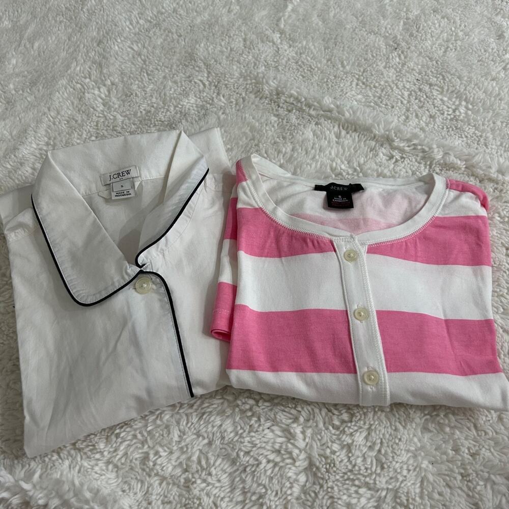 NWOT Womens J Crew Bundle Sleepwear Tops White/Pink Stripes Sz S 100% Cotton